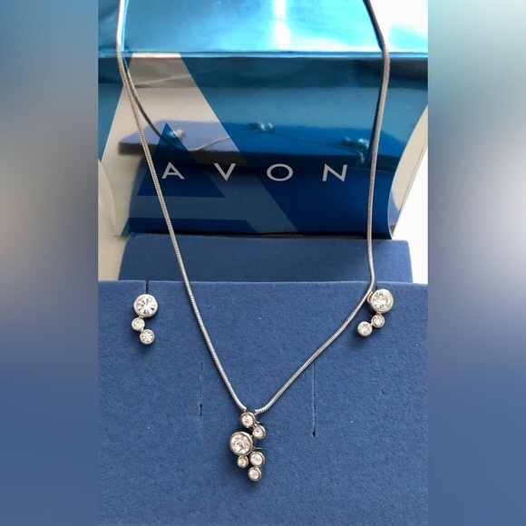 Avon Jewelry - Avon Bezel Set Rhinestone Necklace & Earrings